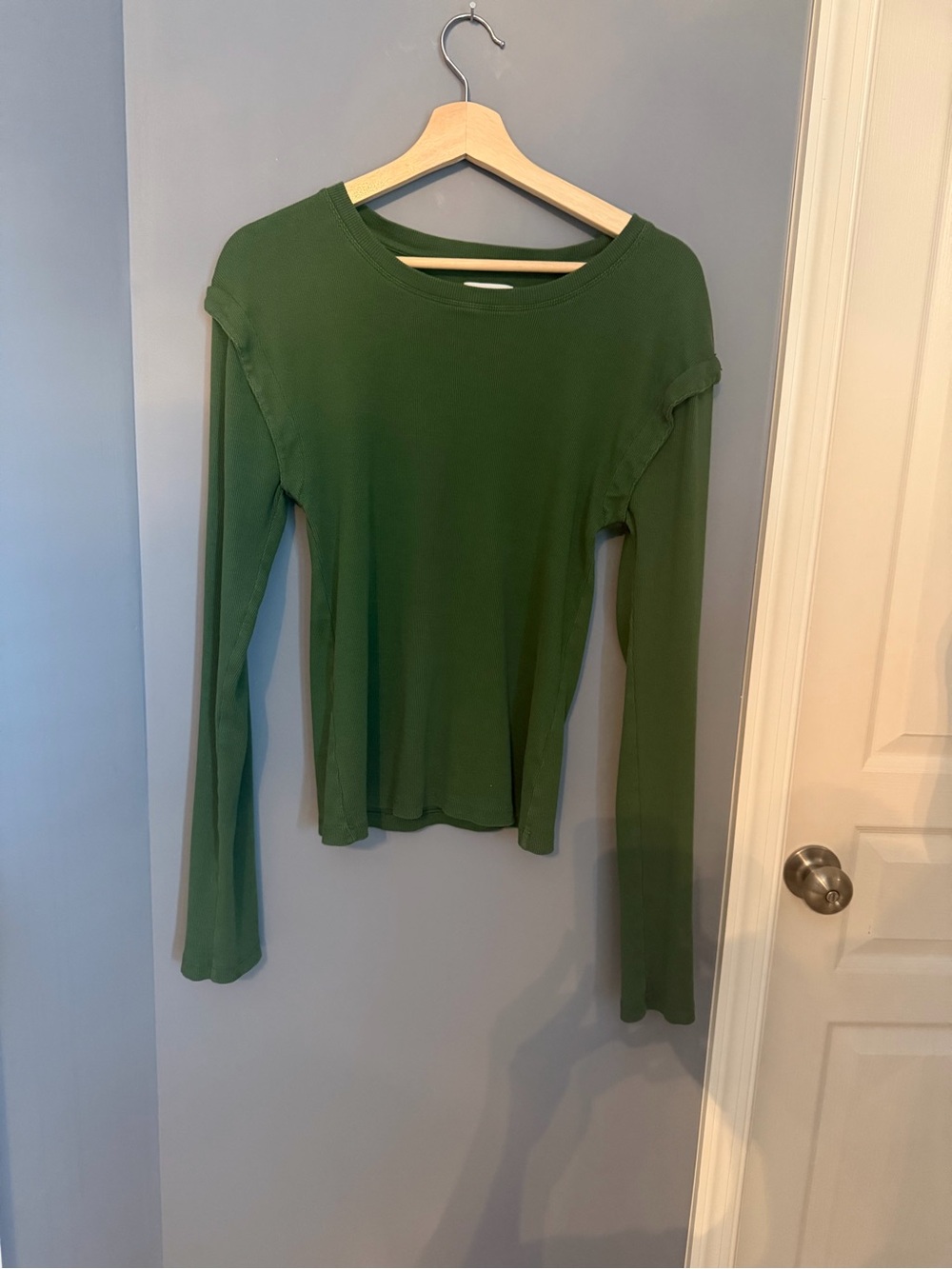 Anthropologie Forest Green Ribbed Long-Sleeve Crewneck - Picture 4 of 6